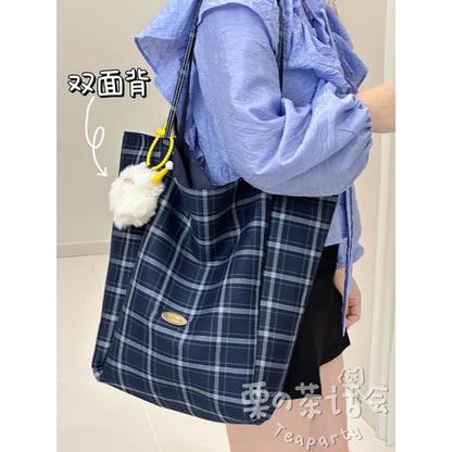 Plaid Tote Bag / Bag Charm / Set