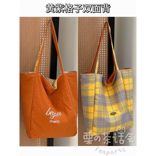 Plaid Tote Bag / Bag Charm / Set