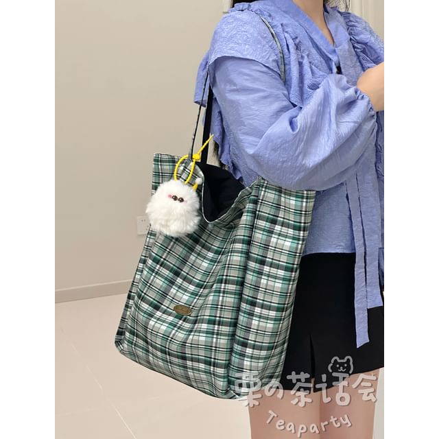 Plaid Tote Bag / Bag Charm / Set