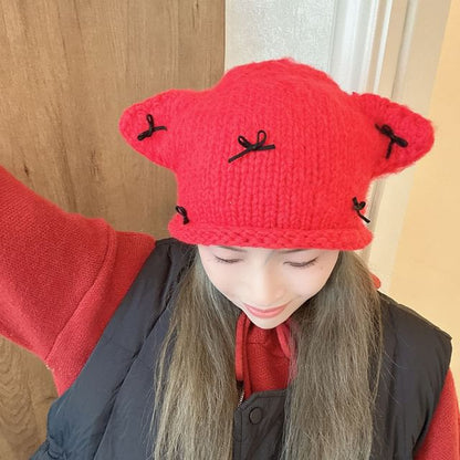 Animal Bow Knit Beanie Ear