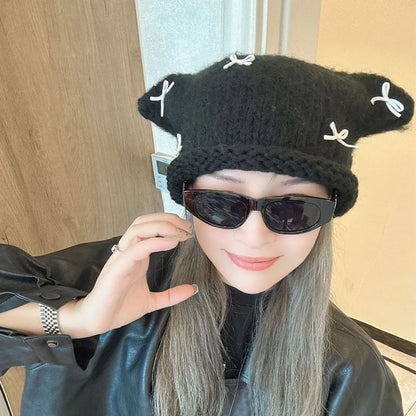 Animal Bow Knit Beanie Ear