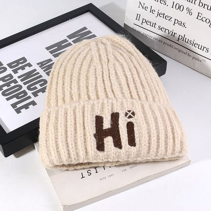 Embroidered Beanie Knit Lettering