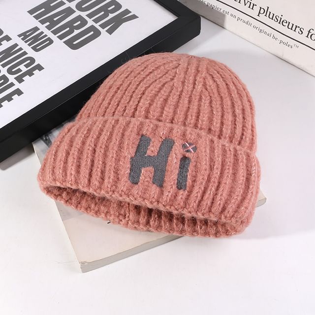 Embroidered Beanie Knit Lettering