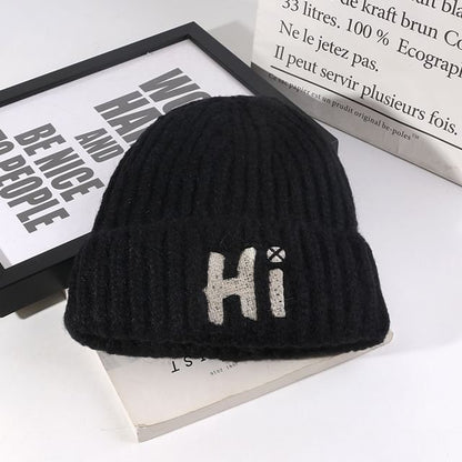 Embroidered Beanie Knit Lettering