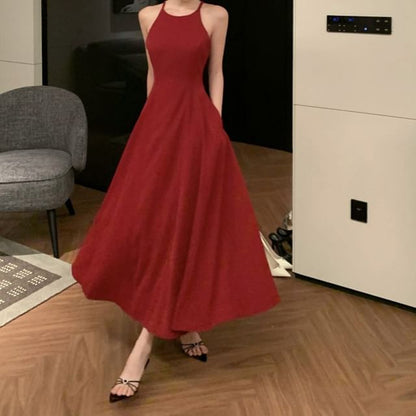 Strap Dress Plain Midi A-Line Spaghetti