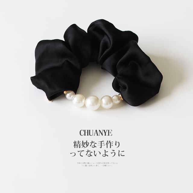 Faux Pearl Satin Hair Scrunchie