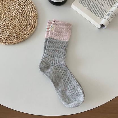 Two Tone Applique Ribbed Socks