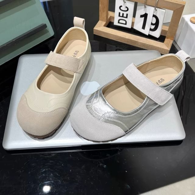 Mary Toe Leather Adhesive Jane Shoes Round Faux Strap