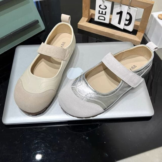 Mary Toe Leather Adhesive Jane Shoes Round Faux Strap