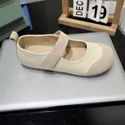 Mary Toe Leather Adhesive Jane Shoes Round Faux Strap