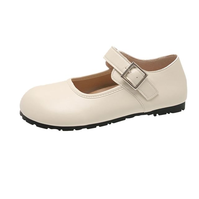 Plain Leather Toe Faux Flats Mary Jane Round Buckled