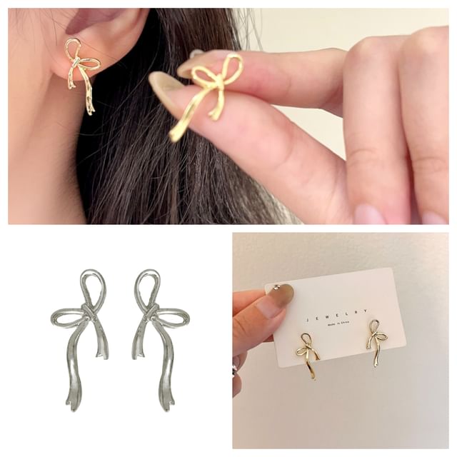 Earring Stud Sterling Ribbon Silver