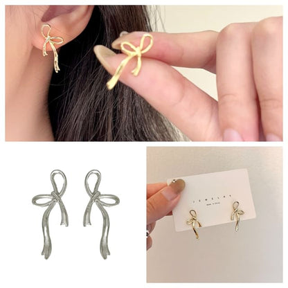 Earring Stud Sterling Ribbon Silver