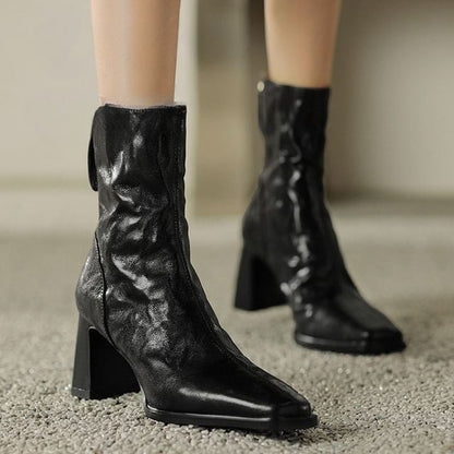 Heel Toe Short Boots Zip Block Square