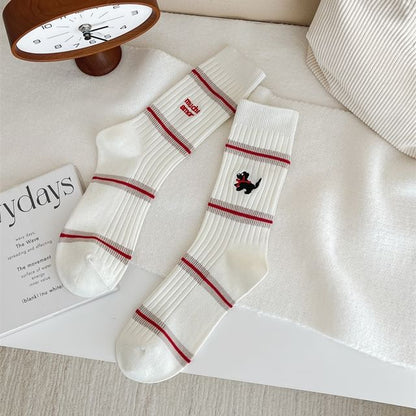 Embroidered Striped Socks