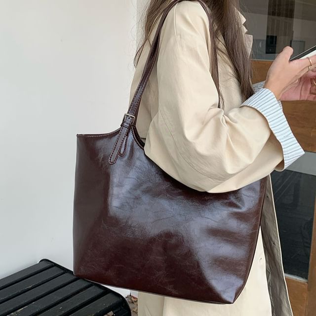 Leather Tote Bag Faux Plain
