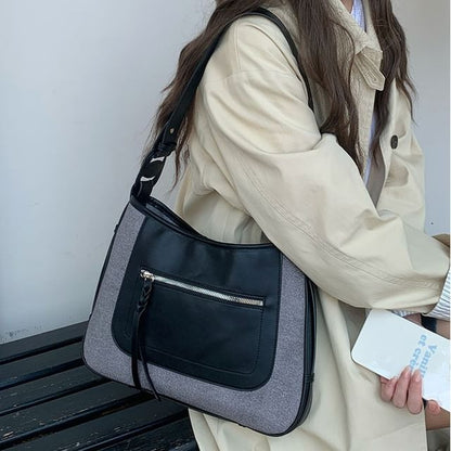 Shoulder Leather Faux Bag Panel Zip