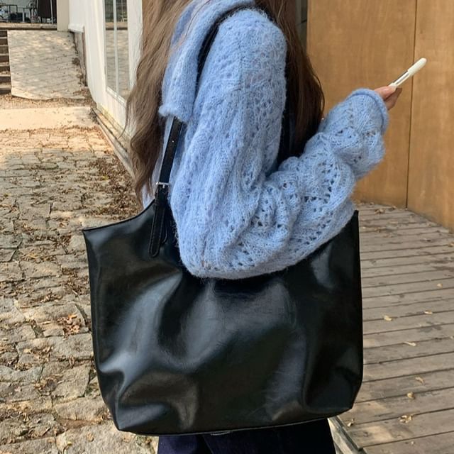 Leather Tote Bag Faux Plain