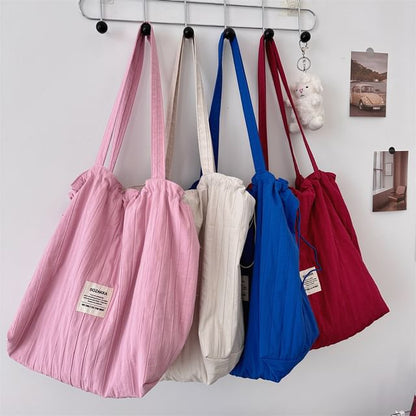 Plain Applique Drawstring Tote Bag