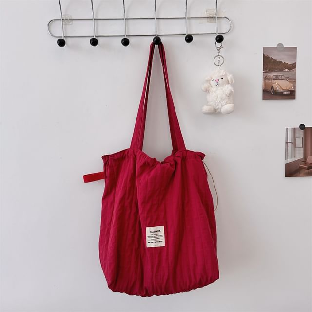 Plain Applique Drawstring Tote Bag