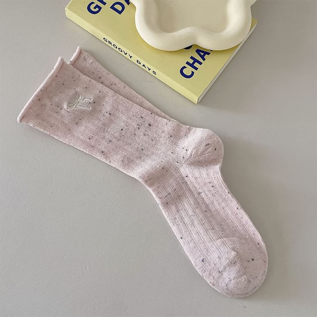 Bow Embroidered Ribbed Socks