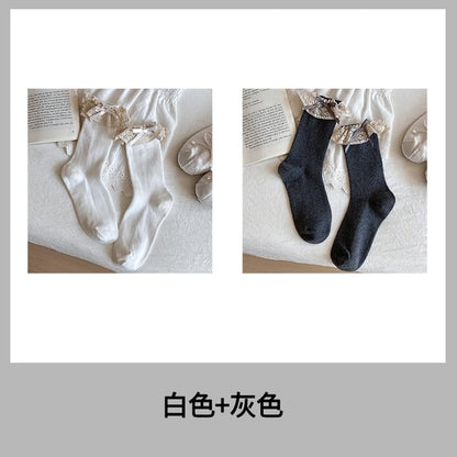 Bow Lace Trim Ribbed Socks / Set