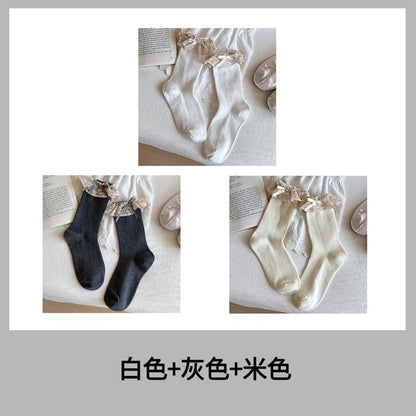 Bow Lace Trim Ribbed Socks / Set