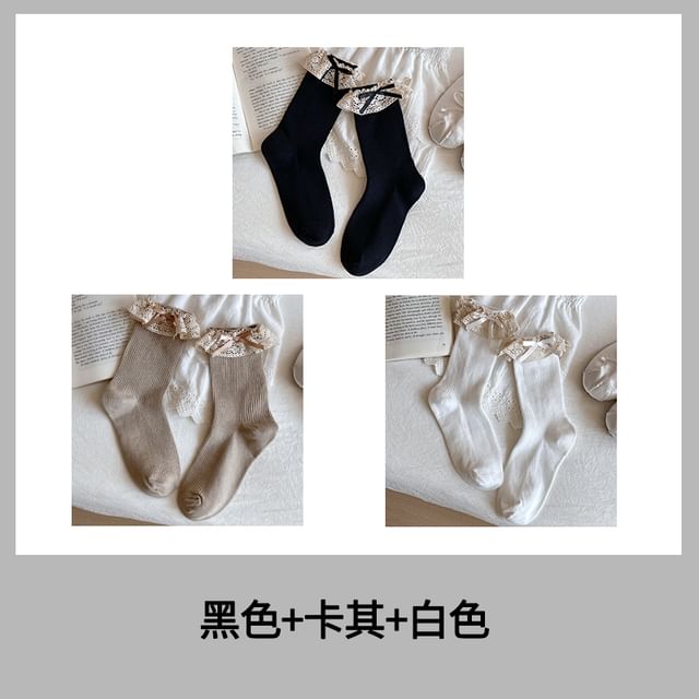 Bow Lace Trim Ribbed Socks / Set