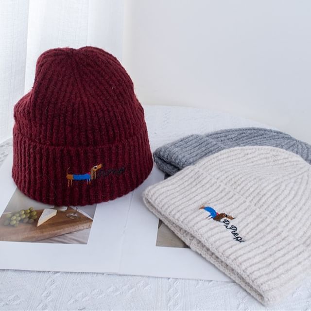 Dog Knit Beanie Embroidered