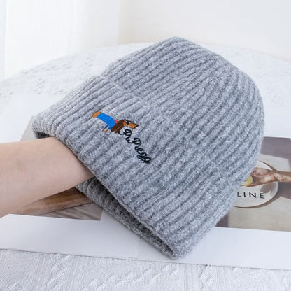 Dog Knit Beanie Embroidered