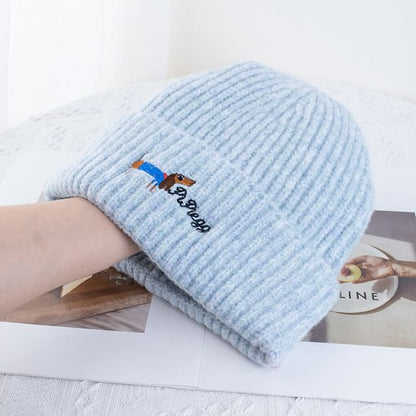 Dog Knit Beanie Embroidered