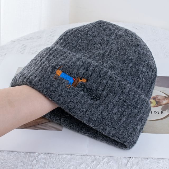 Dog Knit Beanie Embroidered