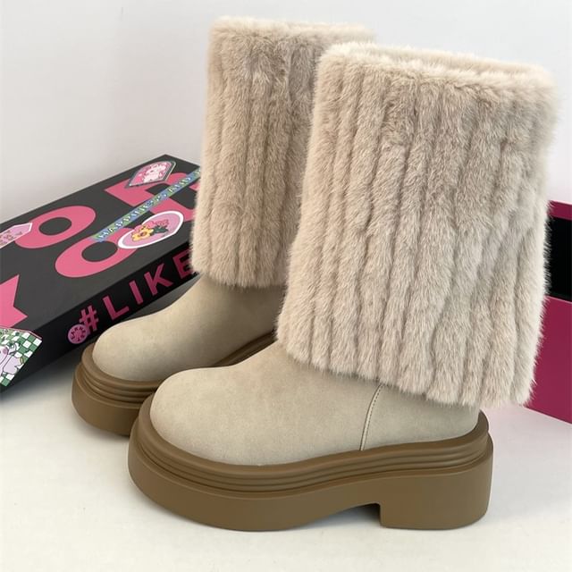 Fluffy Panel Platform Chunky Heel Mid