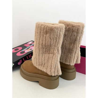 Fluffy Panel Platform Chunky Heel Mid