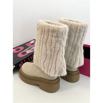 Fluffy Panel Platform Chunky Heel Mid