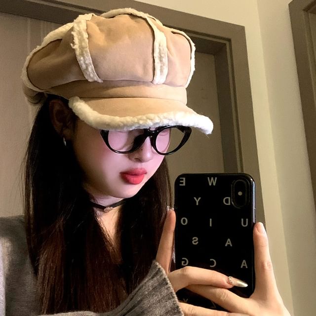 Cap Faux Shearling Newsboy