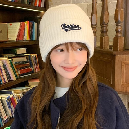 Knit Lettering Applique Beanie