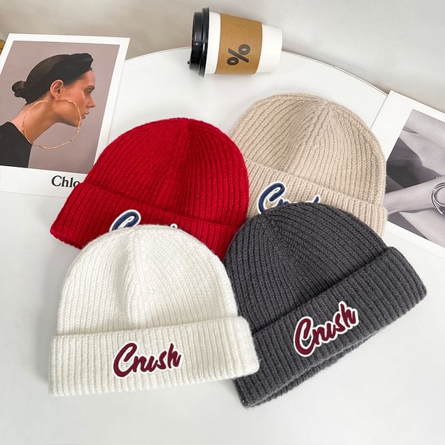 Beanie Applique Lettering Knit