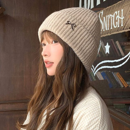 Bow Knit Metal Beanie