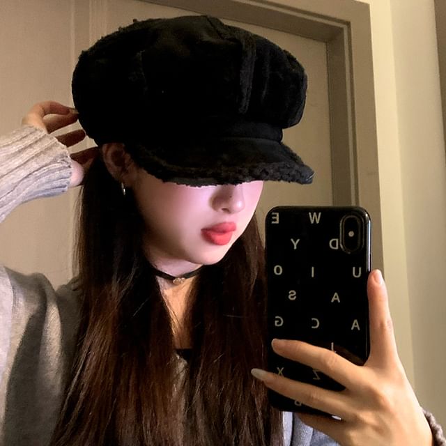 Cap Faux Shearling Newsboy