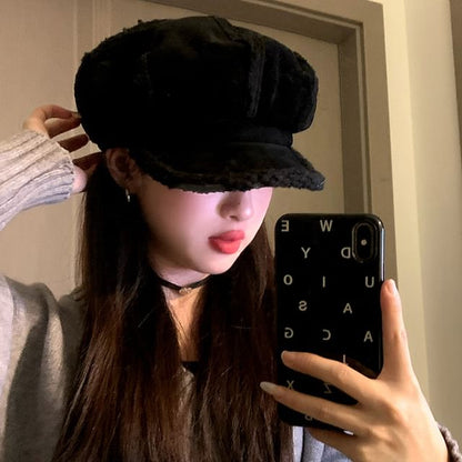 Cap Faux Shearling Newsboy