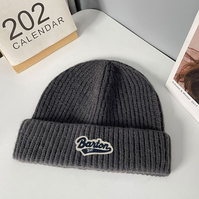 Knit Lettering Applique Beanie