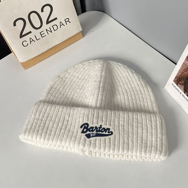 Knit Lettering Applique Beanie