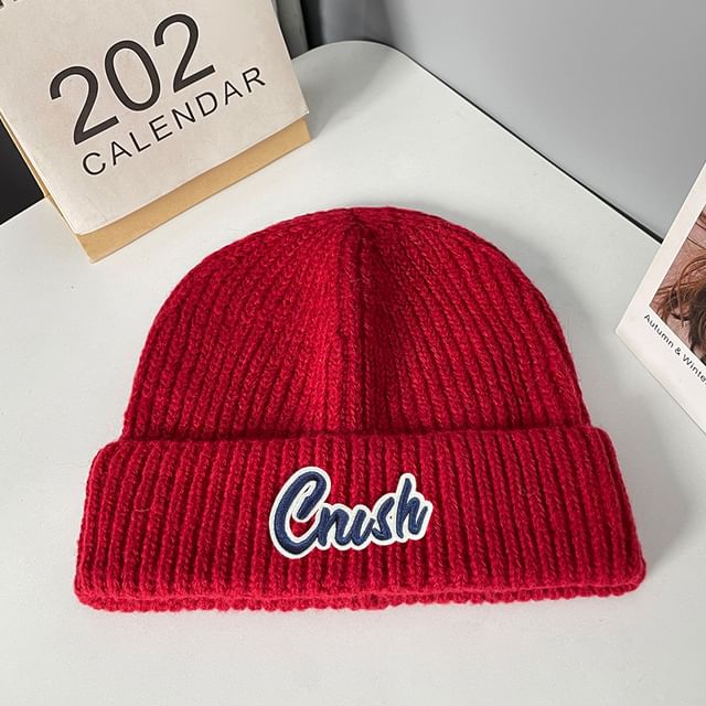 Beanie Applique Lettering Knit