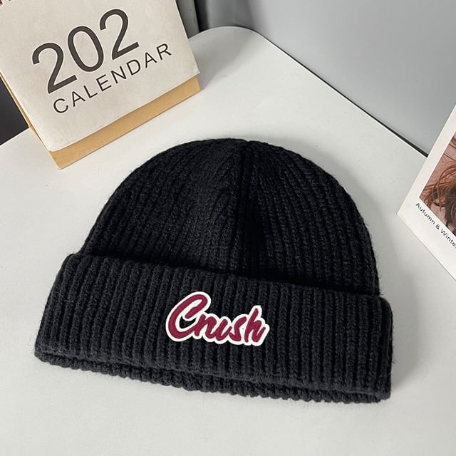 Beanie Applique Lettering Knit