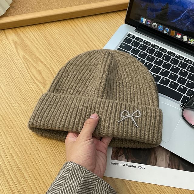 Bow Knit Metal Beanie