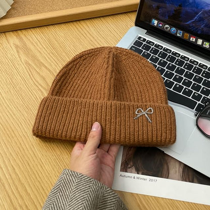 Bow Knit Metal Beanie