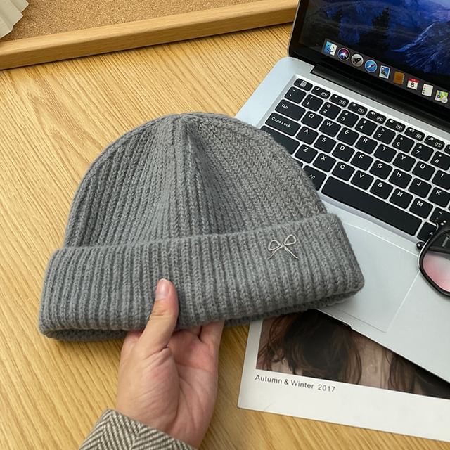 Bow Knit Metal Beanie