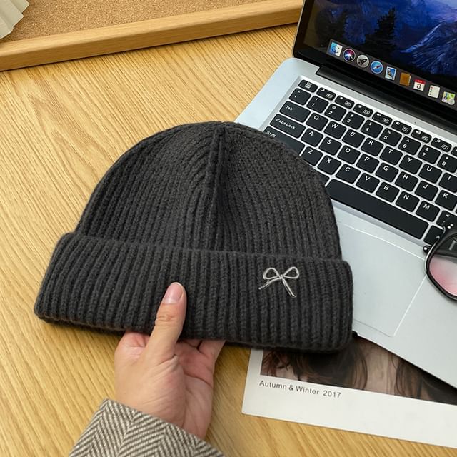 Bow Knit Metal Beanie