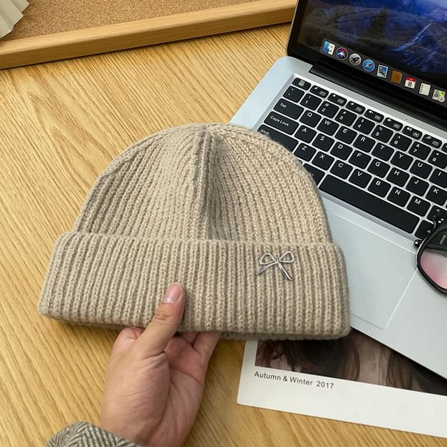 Bow Knit Metal Beanie